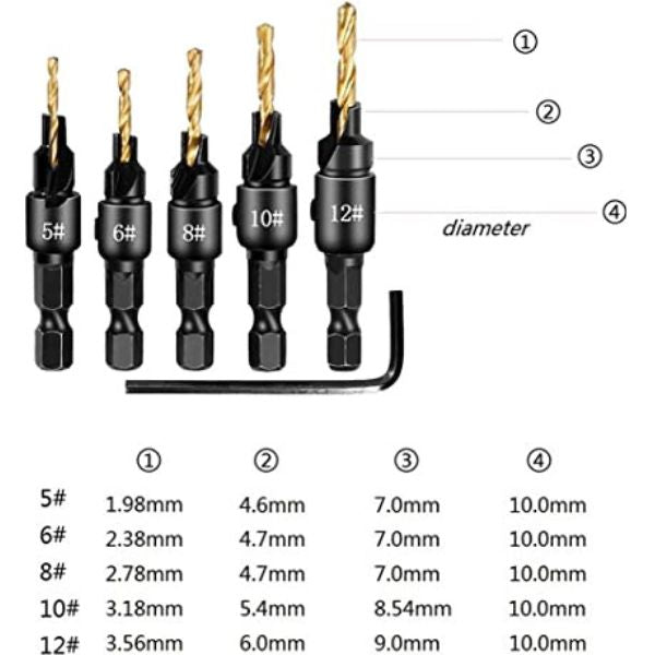 Alat za bušenje i upuštanje glava šrafova - 6komada