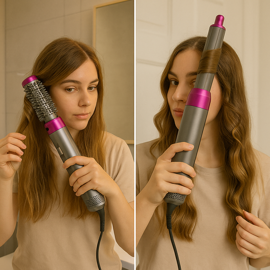 Devojka koristi stajler za kosu